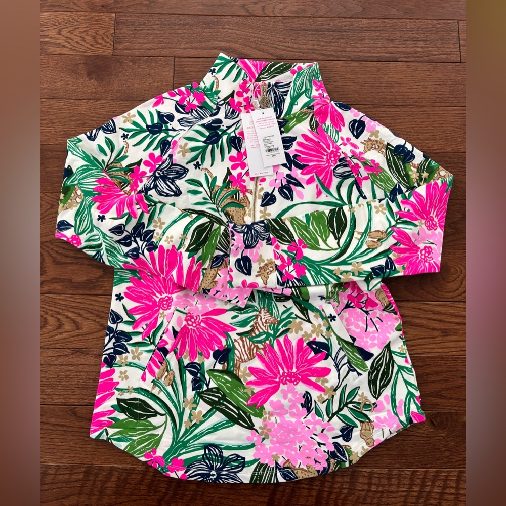 Lilly Pulitzer Pink and Green Floral Zip-Up